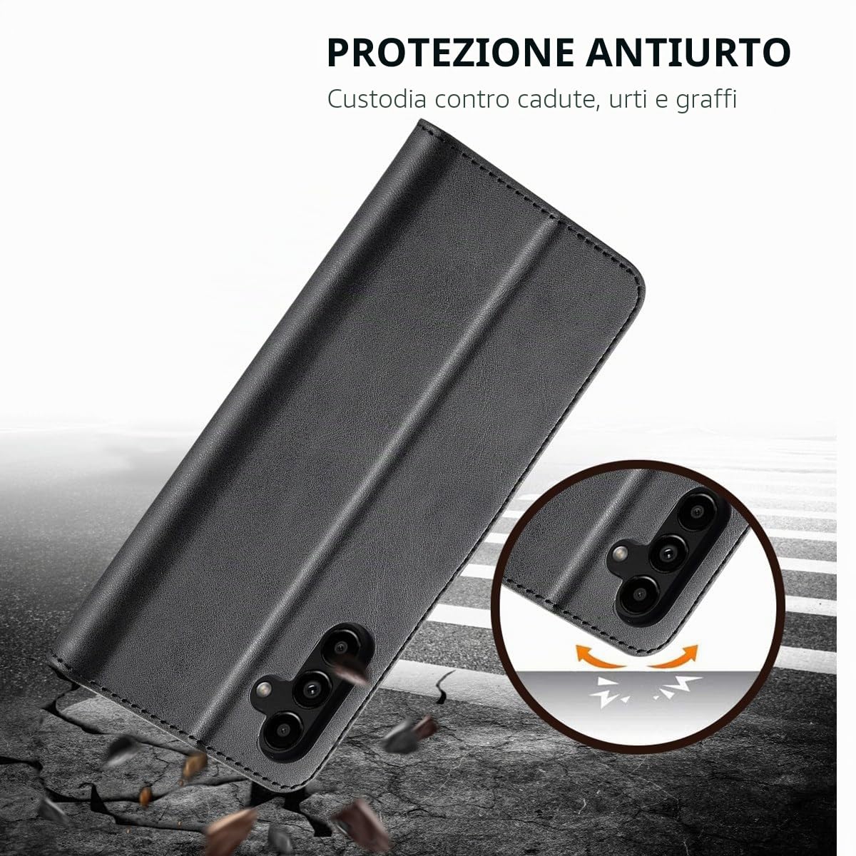 Cover per Samsung Galaxy A14 5G / A14 4G, Custodia Cover Pelle Libro Portafoglio con Porta Carte Magnetica Protezione Flip Cuoio Antiurto Case Custodia Cover per Samsung Galaxy A14 5G/4G,Nero