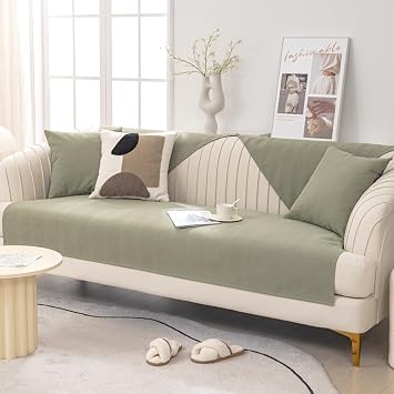 Simple Sofa Covers 1 2 3 4 Seater Chenille Sofa Slipcovers For Leather/Wooden/Fabric Sofa L/U Shaped Corner Anti Slip Couch Cover Balcony Anti-Scratch Blanket For Cat DogPillowcase30X50cm,Green