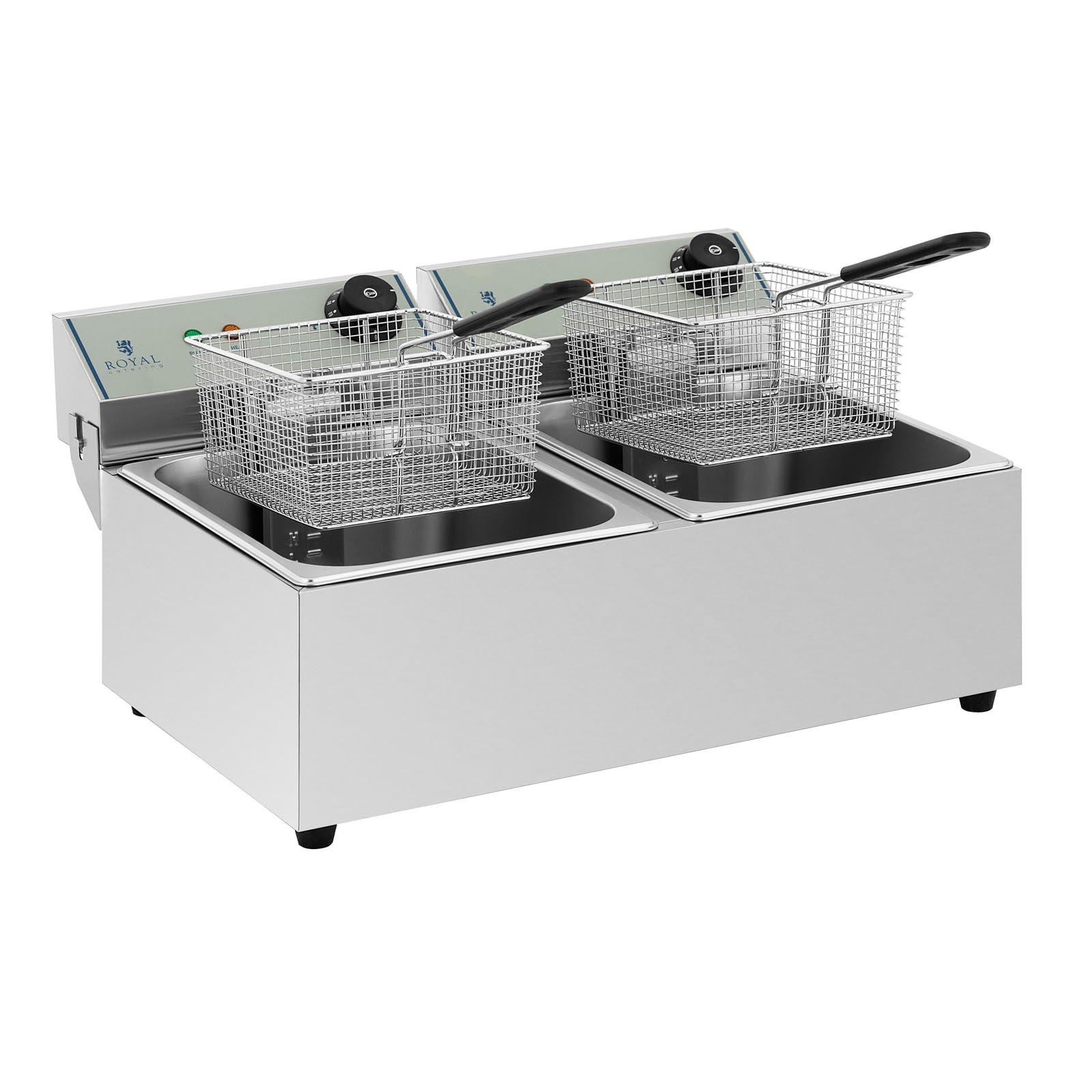 Royal Catering Freidora Industrial Profesional Rcef-10Dy-Eco (Doble con Doc Cestas 2 X 10 Litros, 2 X 3.200 W, 230 V, Termostato, Acero Inoxidable)