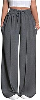 بنطلون بأرجل واسعة وخصر مرتفع بأستك ورباط - مريح وأنيق للمنزل والخروج حريمي من رومبا