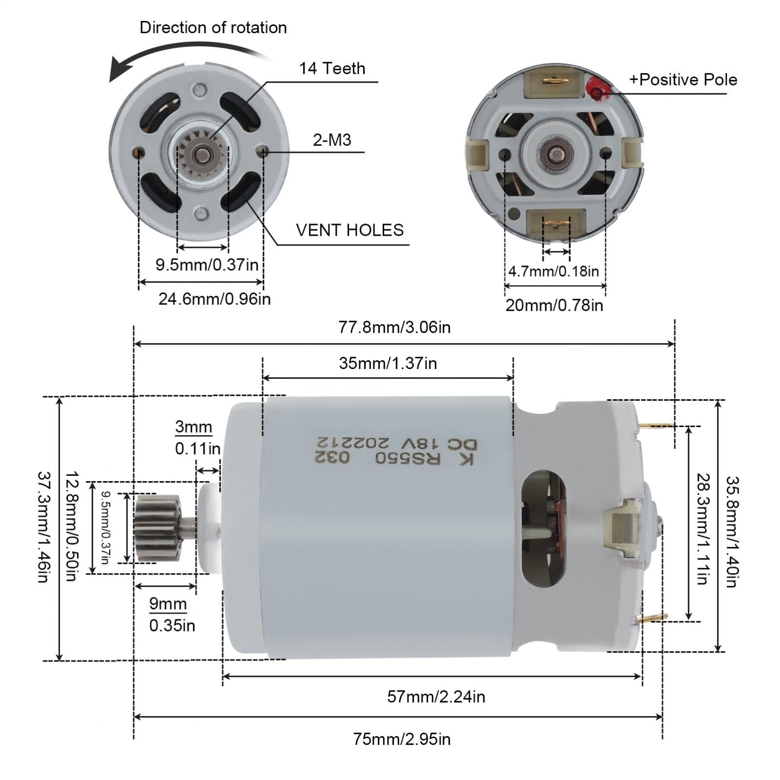 RS550 18V DC rozrusznik elektroniczny 14 zębów 9,5 mm silniki przekładniowe pasują do bezprzewodowej wiertarki udarowej/śrubokręta