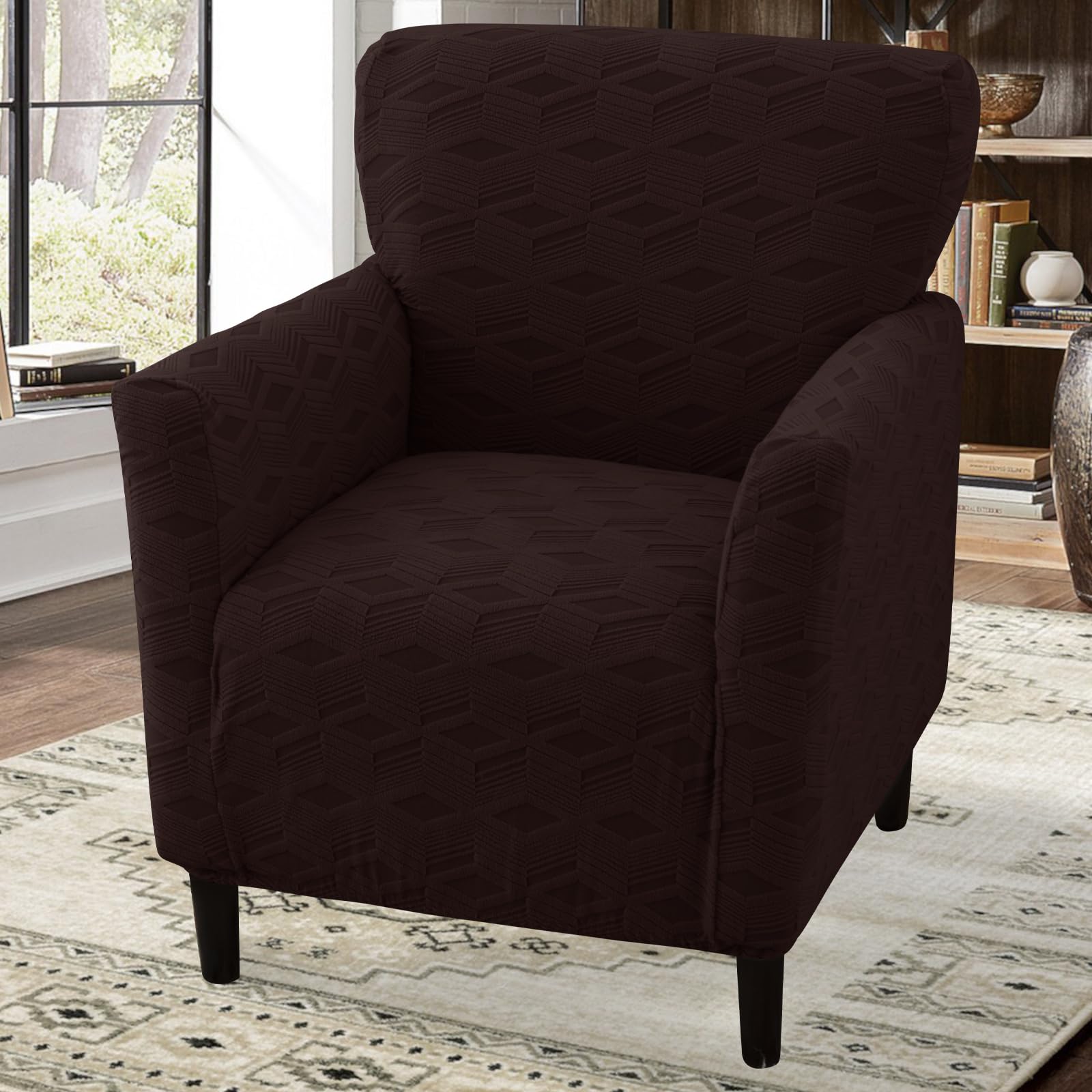 LiveGo Stretch Banquet Armchair Slipcover, Knit Chair Covers with Arms, Non-Slip Waterproof Chair Slipcover for Living Room, Office, Reception, and Pet-Friendly Furniture Protector (Chocolate C) โ image 1