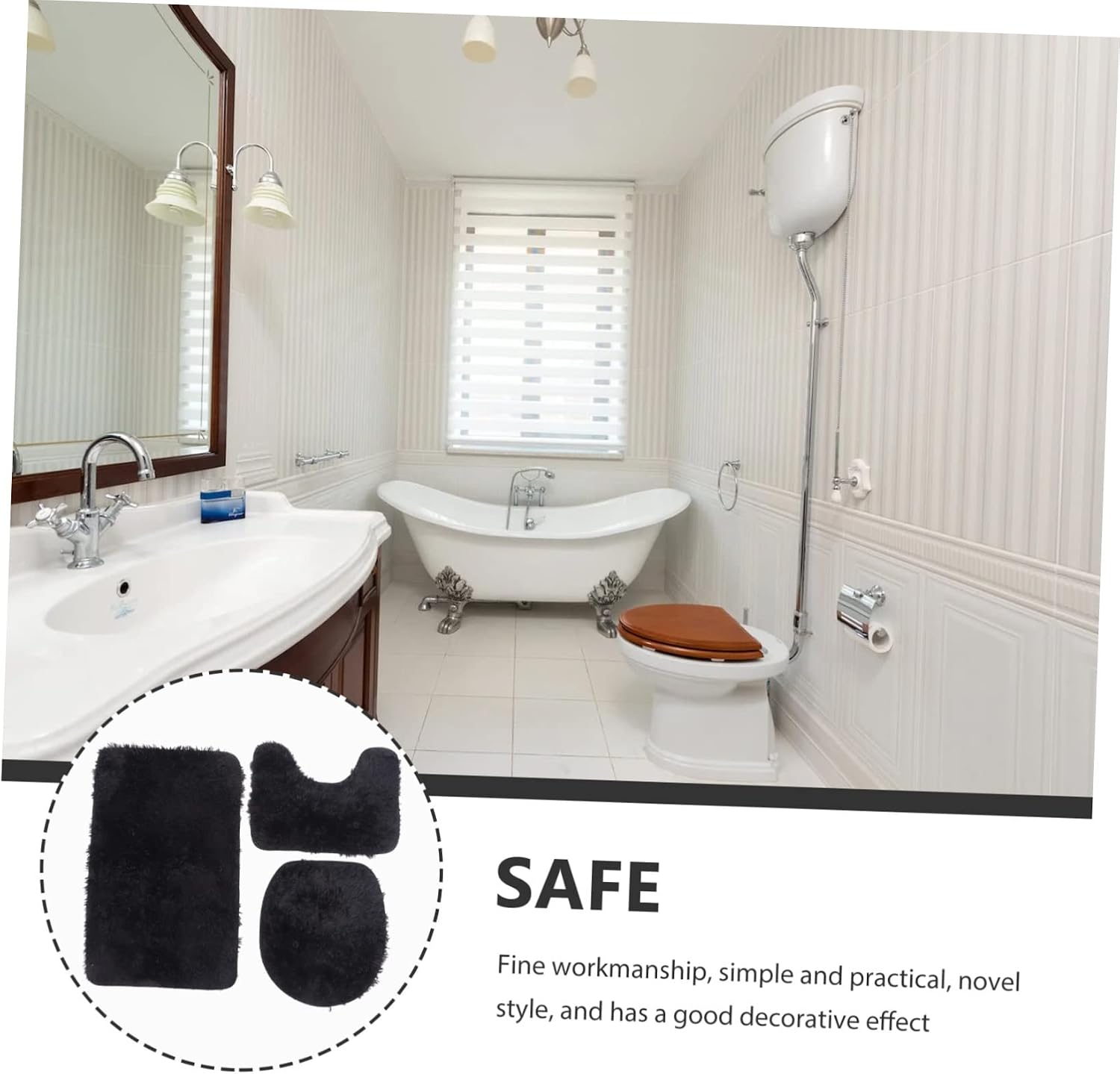 3-Piece Plush Toilet Mat Set Non-Slip Bathroom Floor Mat Soft Microfiber Toilet Lid Cover Universal Size for Standard
