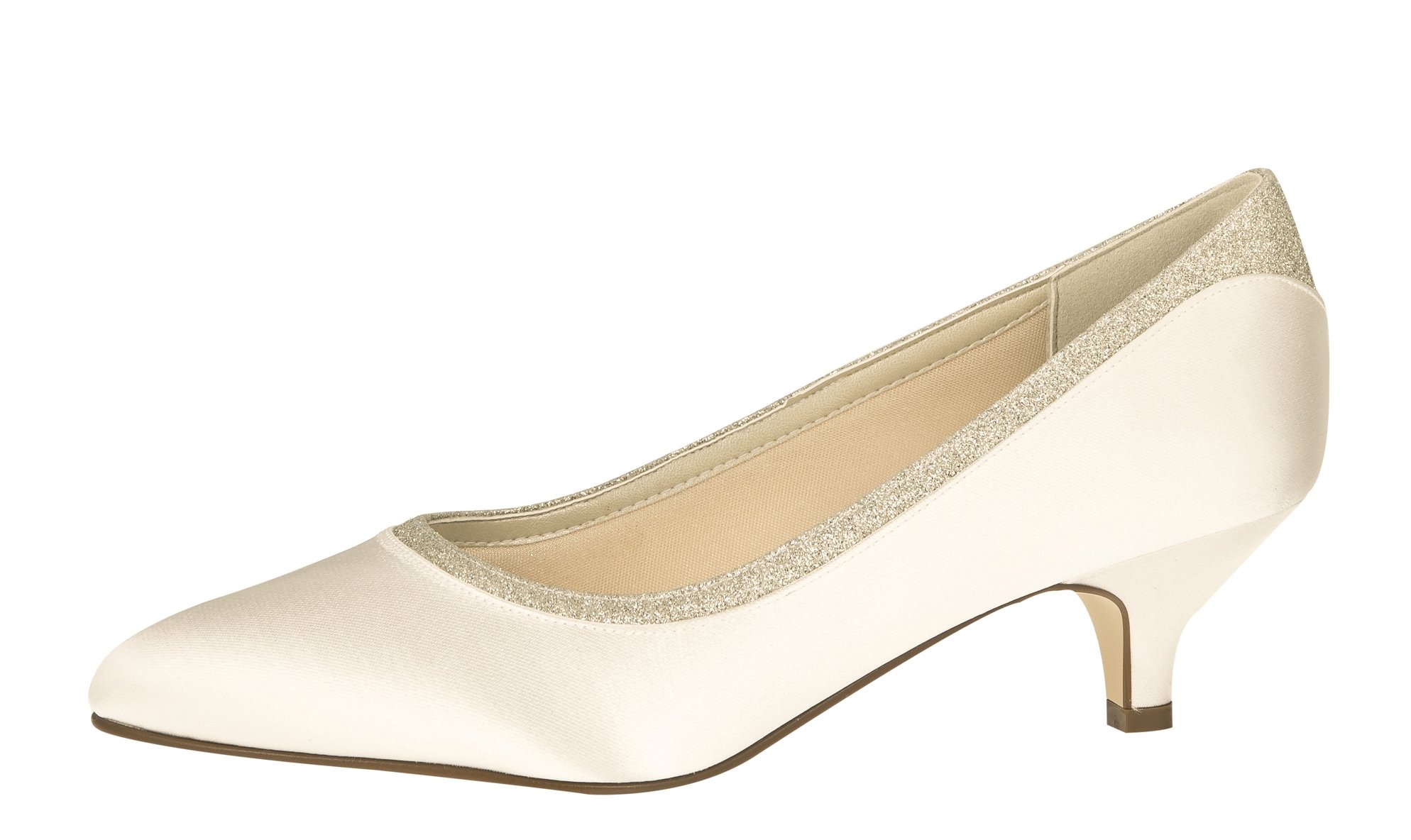 Rainbow Club Bobbie - Ivory Shimmer Low Heel Wedding Shoes, 3