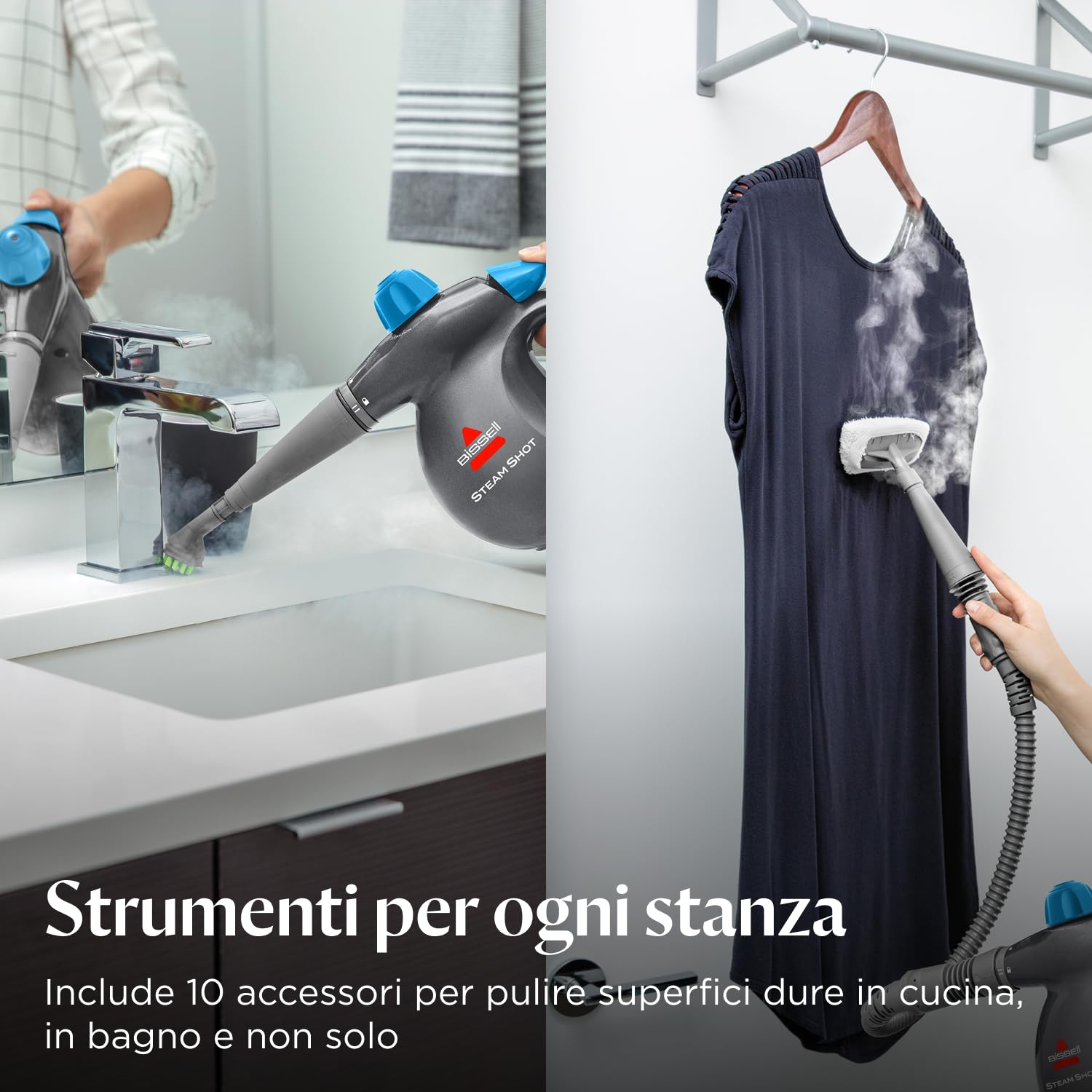 BISSELL Steam Shot Pulitore a Vapore Portatile 4267N | Multiuso con 10 accessori, per ripiani, piastrelle, fughe, cucina, bagno, finestre
