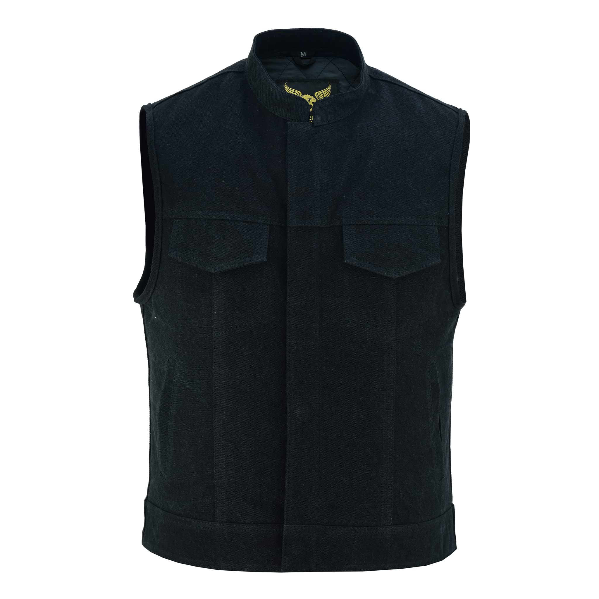 Leatherick SOA Gilet en jean noir pour homme - Gilet en jean avec doublure matelassée et multiples poches, style Bikers Club