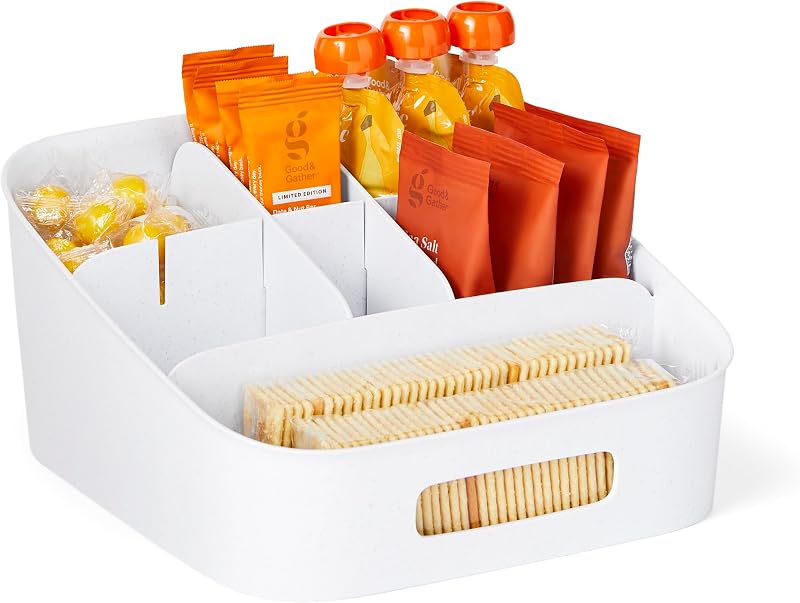 ShelfBin Contenedor ajustable para refrigerios, cesta de almacenamiento dividida sin BPA para organización de despensa de cocina, talla única, color blanco moteado