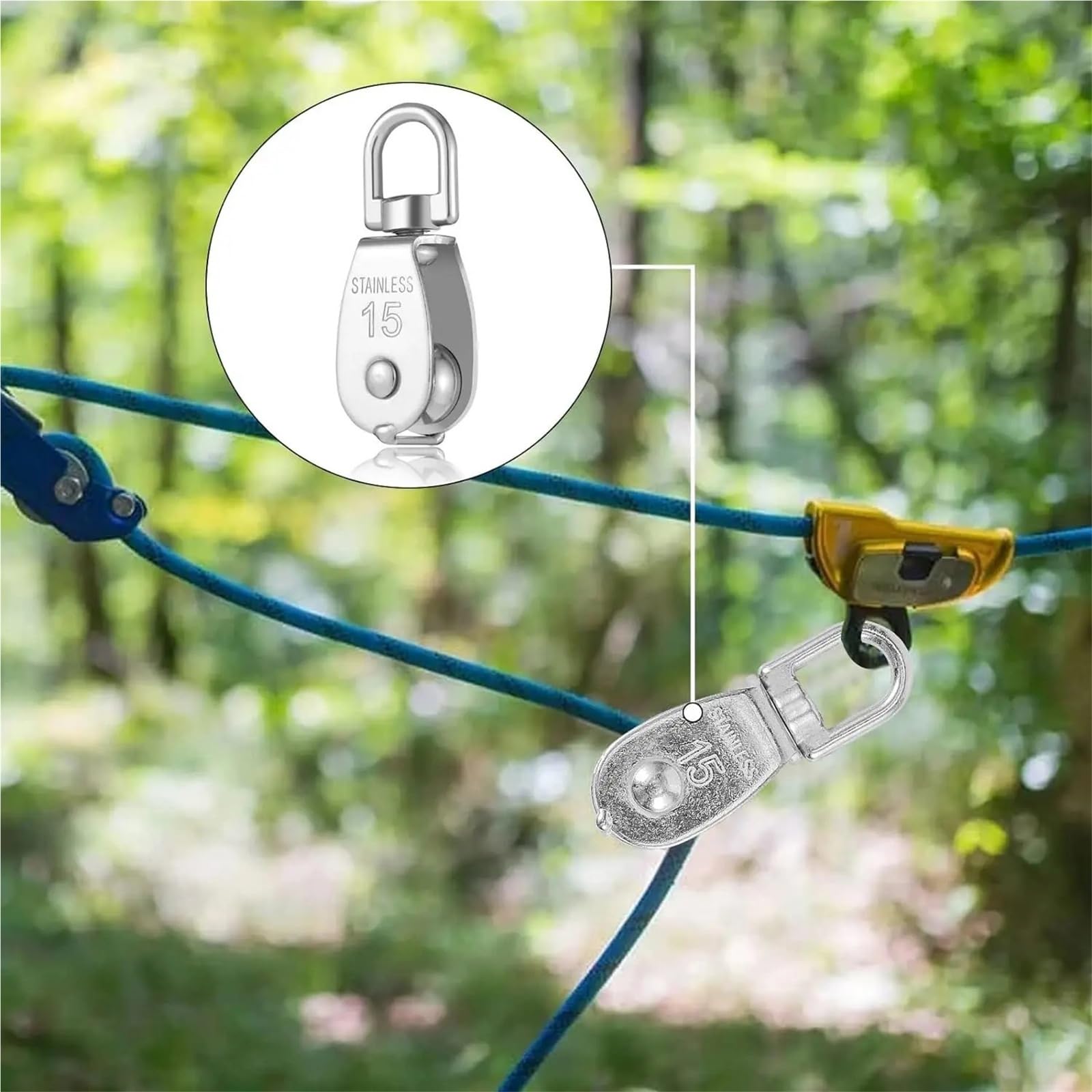 Pulegge In Acciaio Inossidabile M15 In Acciaio Inox Singola Puleggia Girevole Fune Gru di Sollevamento Blocco Gancio Singolo Appeso Filo Traino Ruota(10PCS)