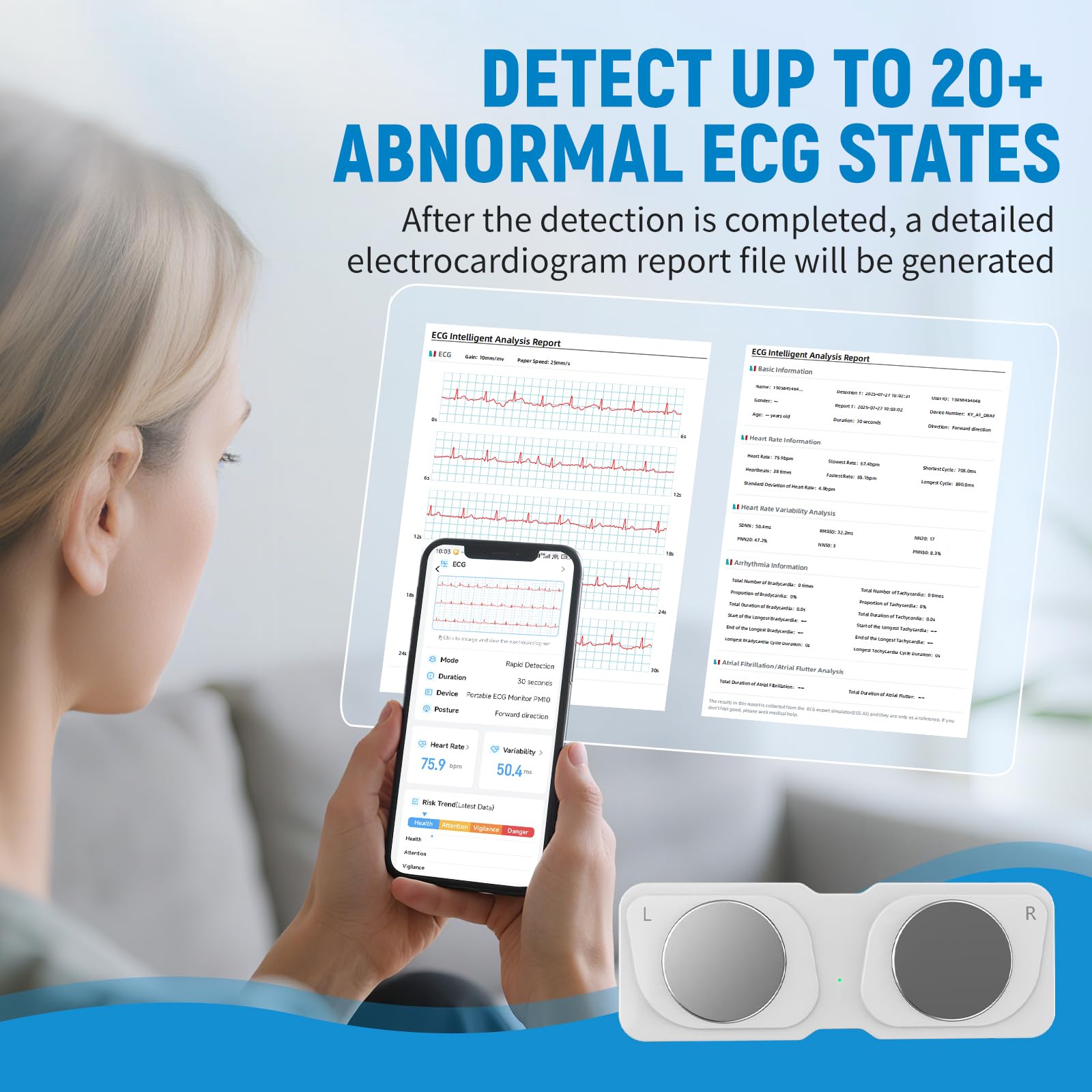 Portable ECG Monitor - Personal Heart Rhythm Tracker, 30-Second Instant Results, Portable Heart Monitor for Home and Travel Use, No Subscription - 4