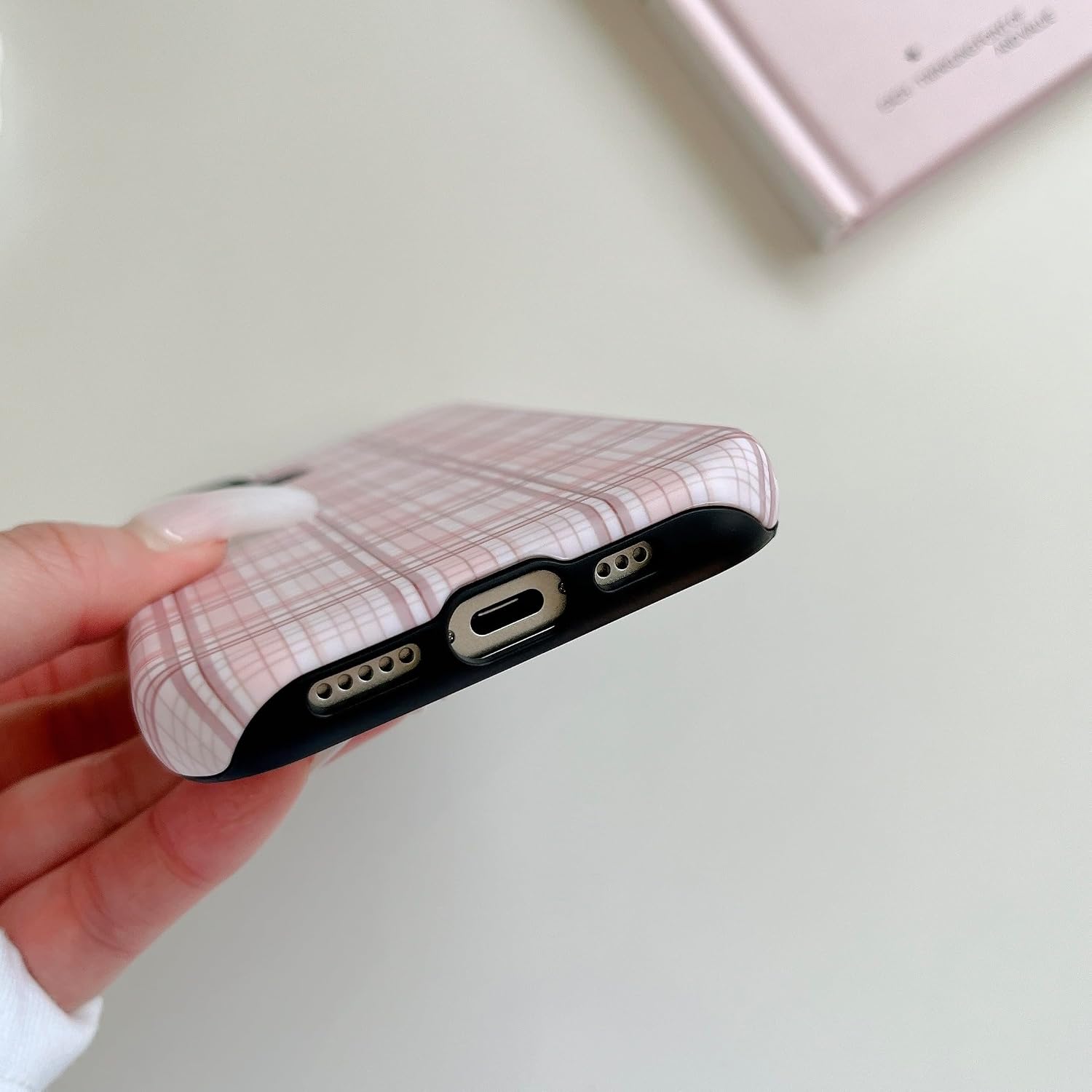 Pink Plaid Checkered Case for iPhone 16, Aesthetic Preppy Retro Gingham Pattern Protective Shockproof Slim Hard Shell Cover for Women Girls (Pink, for iPhone 16)