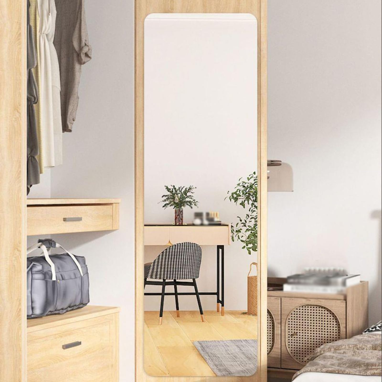 Miroir mural en acrylique pleine longueur - Décoration de chambre à coucher - Facile à coller - Pour intérieur élégant - Parfait pour les dressings et les chambres à coucher