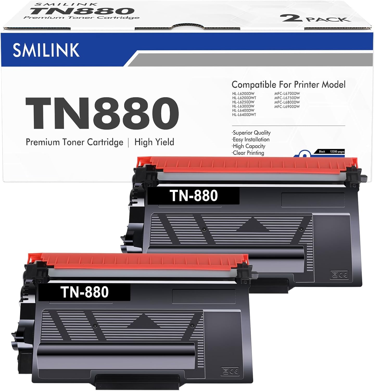 TN880 TN-880 Toner Cartridge Compatible for Brother TN880 Super High Yield Black Toner Cartridge TN 880 for HL-L6200DW L6200DWT L6400DW L6400DWT MFC-L6700DW L6800DW L6900DW Printer 2 Pack