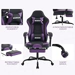 Gaming Chair, Ergonomic Computer Chair with Footrest and Massage Lumbar Support, Office Video Game Chairs with Adjustable Height and Backrest, Black Purple