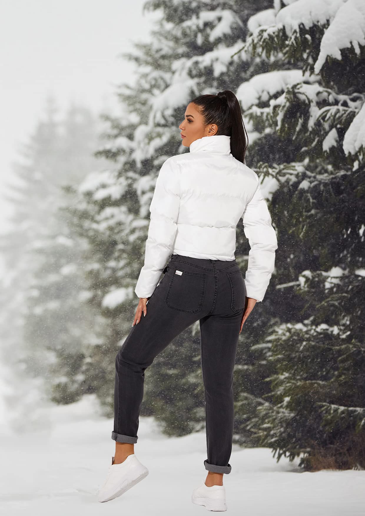 Veste Courte pour Femme Manteaux d'Hiver Femme Courte-Pointe Veste Décontractés Crop Down