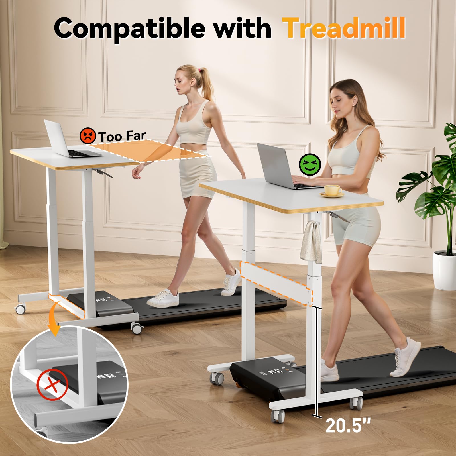 JOY worker Mobile Standing Desk 35In Small Height Adjustable Desk with Drawer Rolling Treadmill Desk Workstation with Wheels — view 5