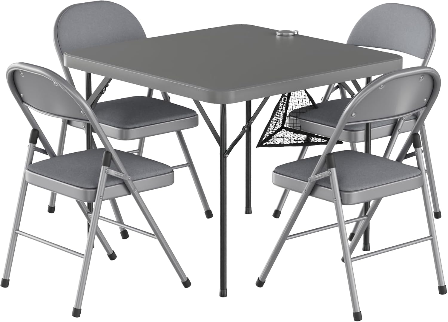 VECELO 5 Piece Folding Card Table Square and Chairs Set, Collapsible Legs & Portable for Indoor/Outdoor, Picnic, Dark Grey