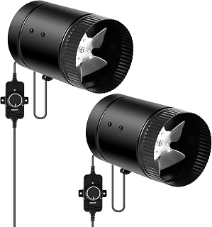 iPower 4 Inch 106 CFM Inline Booster Fan Exhaust Duct Blower with Speed Controller Low Noise for HVAC in Grow Tent, Basements, Bathrooms and Kitchens, 2 Pack, Extra 2 Thermometers Included