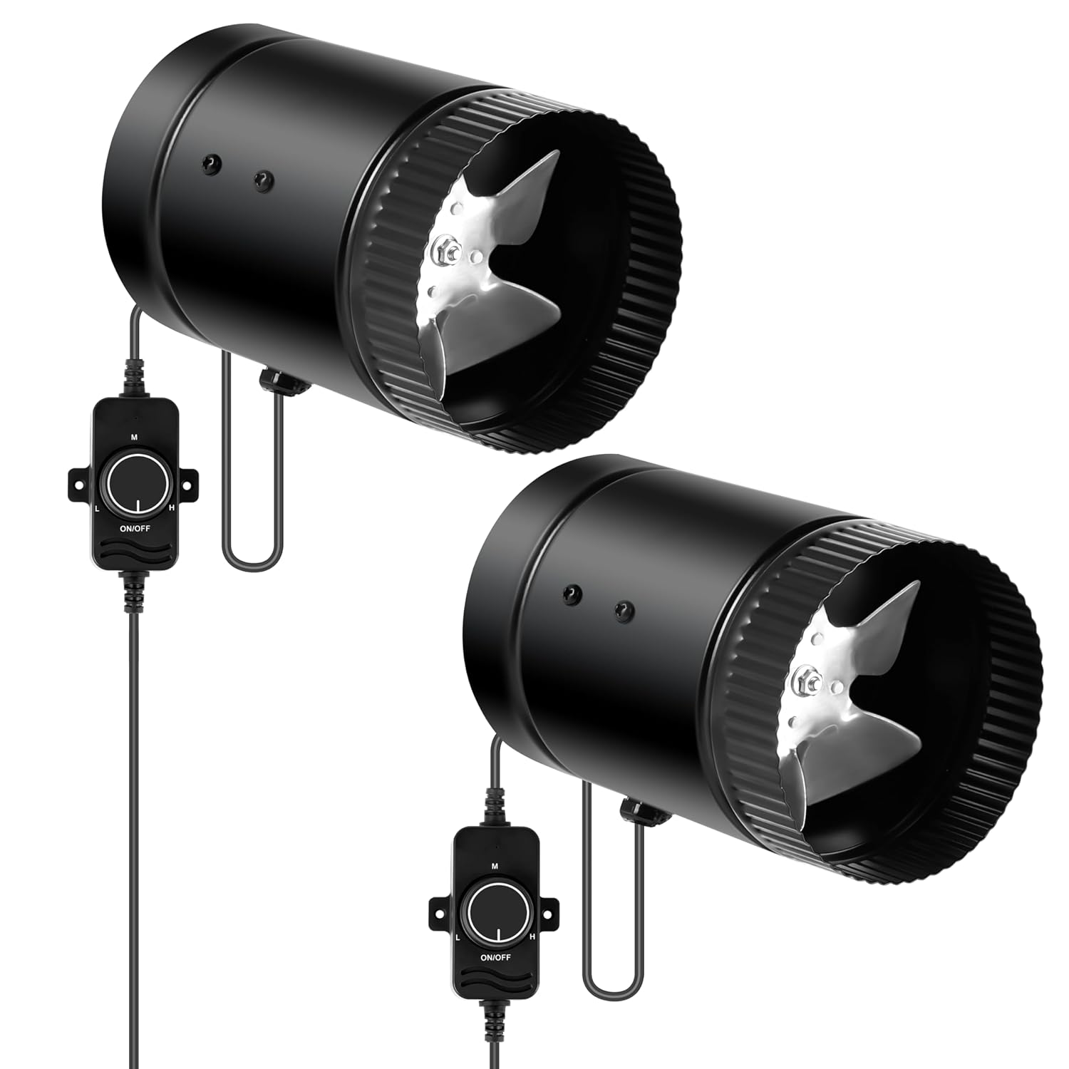 iPower 4 Inch 106 CFM Inline Booster Fan Exhaust Duct Blower with Speed Controller Low Noise for HVAC in Grow Tent, Basements, Bathrooms and Kitchens, 2 Pack, Extra 2 Thermometers Included