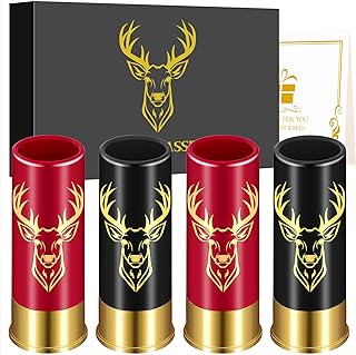 Deer Head Plastic Bullet Shot Glasses Set of 4 with Box, Shot Cups for Men Women Husband Birthday Christmas Wedding Party Gift, 12GA Stag Hunting Gifts for Hunters Whiskey Tequila Liquor