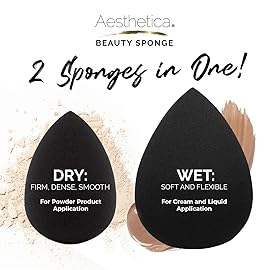 Aesthetica Cosmetics Beauty Sponge Blender - Latex Free and Vegan Makeup Sponge Blender - For Powder, Cream or Liquid Application (5 Pack)