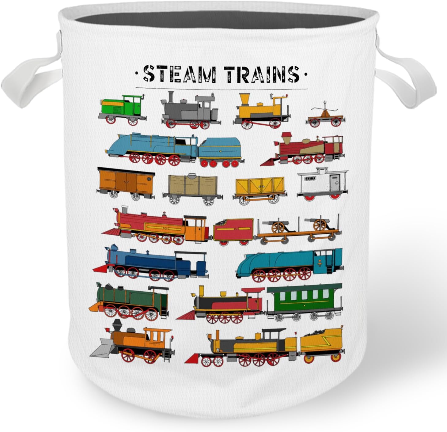 Steam Train Laundry Basket Hamper, Toybox for Boys, Retro Train Transportation Waterproof Collapsible Storage Bin Organizer for Bedroom Bathroom Boys Room Dorm Clothes Toys Books