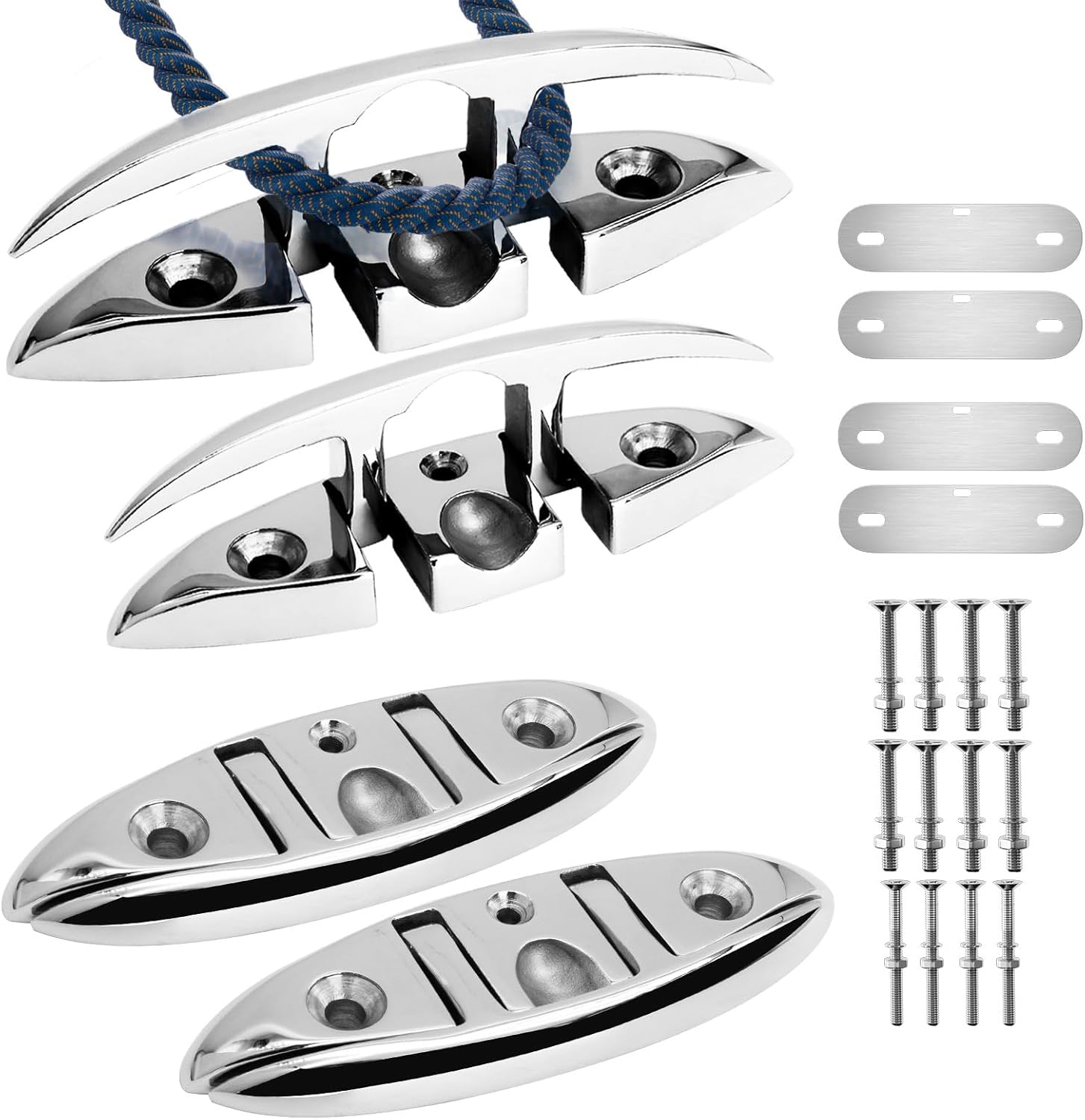 Folding Dock Cleat 5/6 inch, Stainless Steel 316 Marine Grade Boat Cleat, Flip Up Rope Cleat for Boat Kayak, Boat Mooring Accessories with Fasteners 2 Pack/4 Pack
