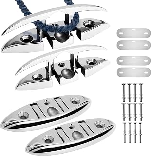 Folding Dock Cleat 5/6 inch, Stainless Steel 316 Marine Grade Boat Cleat, Flip Up Rope Cleat for Boat Kayak, Boat Mooring Accessories with Fasteners 2 Pack/4 Pack