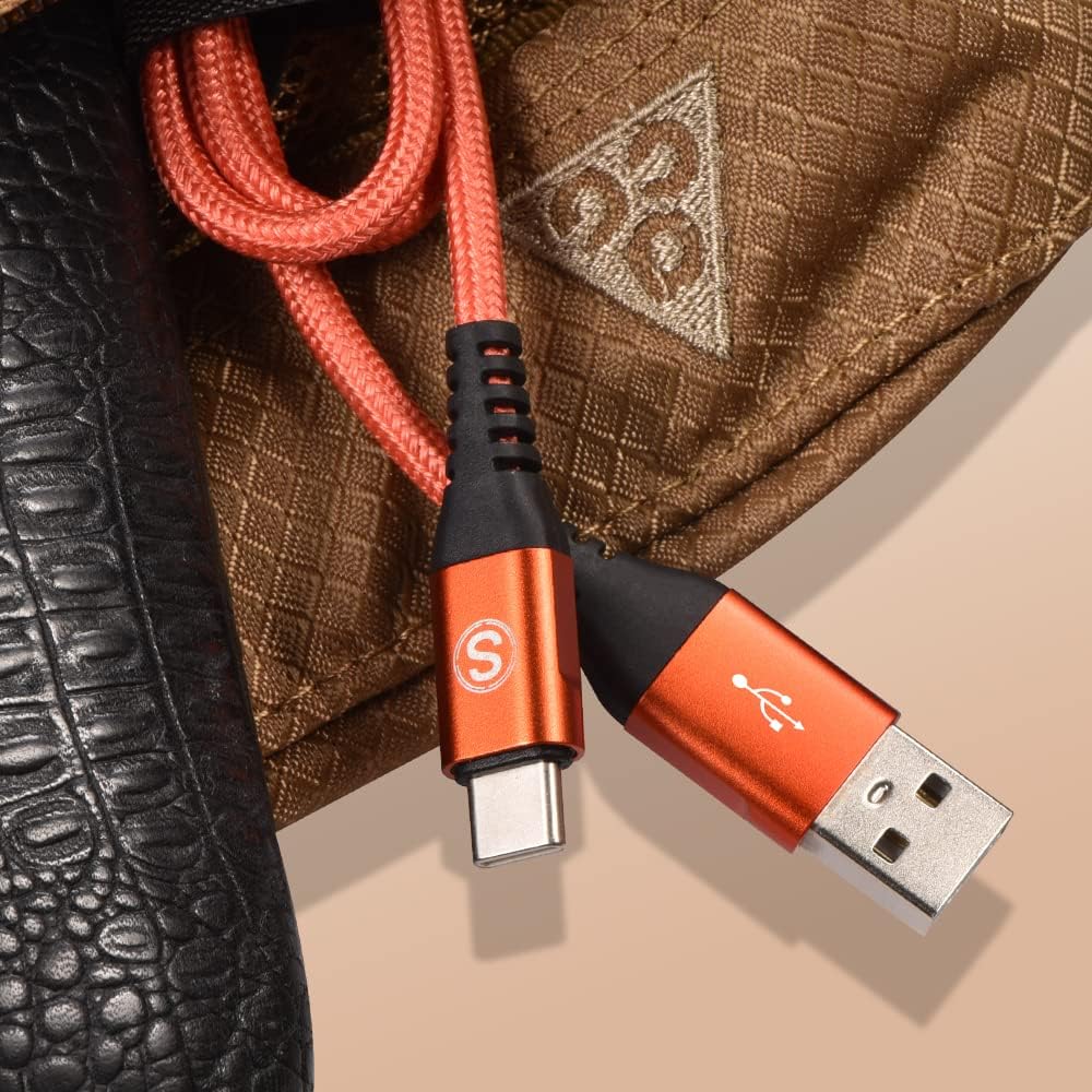 sweguard USB Type C Cable 3.1A Fast Charging [2Pack,6.6ft+6.6ft], USB-A to USB-C Charger Nylon Braided Cord for Samsung Galaxy S21 S20 S10 S9 S8 Plus,Note 20 10 9 8 7,A71 A51 A32,LG,Moto,PS5-Orange