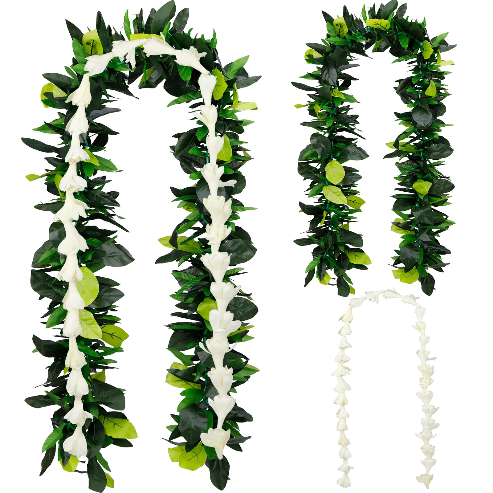 Photo 1 of 2 Pack Hawaiian Maile and White Tuberose Graduation Lei – 6.56ft Artificial Leaf Flower Necklaces for Wedding, Luau, Aloha Summer Party, School Ceremony, 2025 Graduation Gift