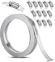 Xespis Kit de Colliers de Serrage DIY Inox 304, 3.5m Bande Perforée en Métal + 12 Pièces Fixation, Réglable, pour Tuyaux, Gaz, Eau, Voiture, Machine à Laver, Jardin