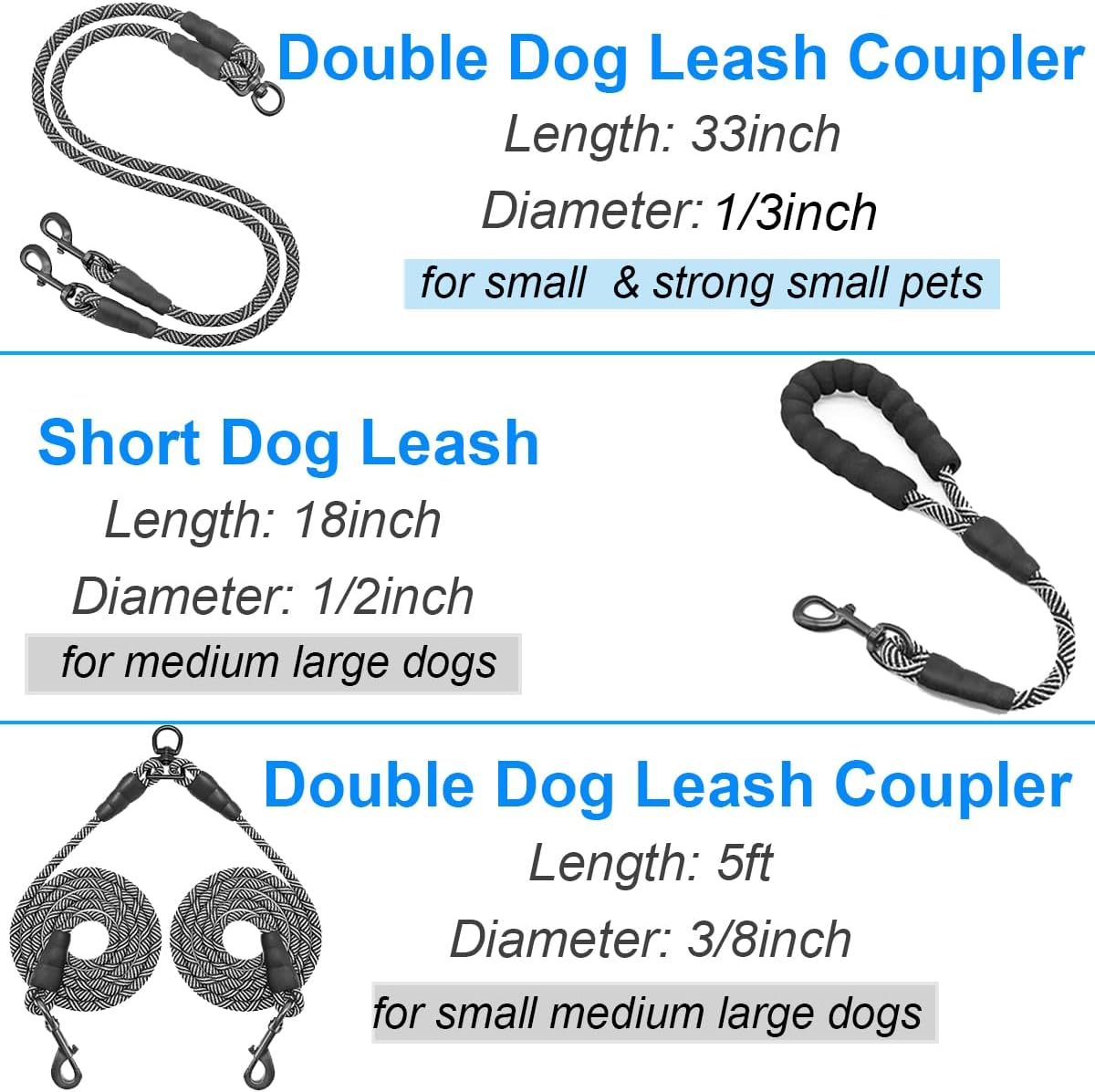 Double Dog Leash Set, No Tangle 360° Swivel Rotation Dual Strong Lead for Large Medium Strong Puppy Dogs