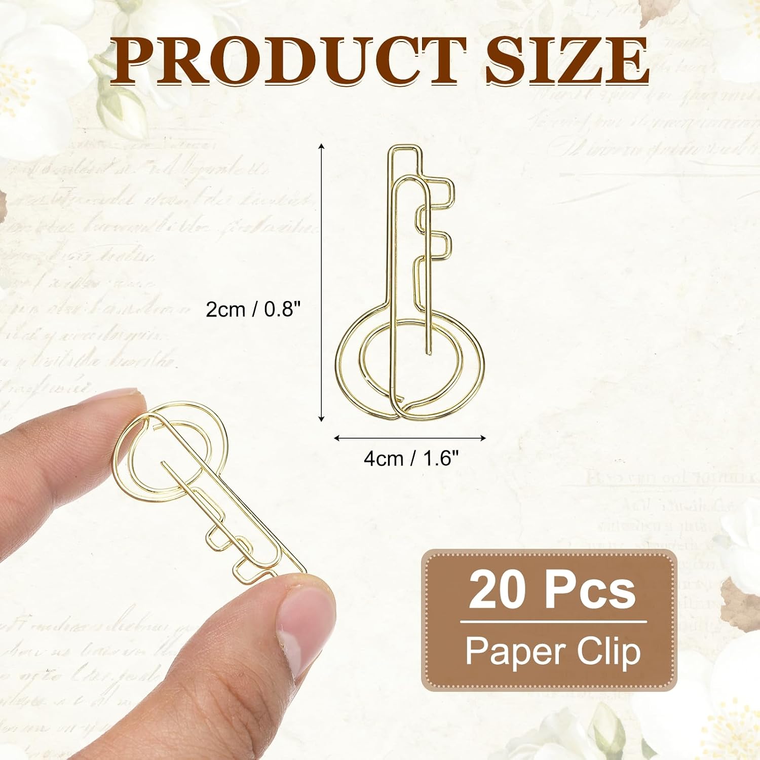 PATIKIL 20 Pcs Key Shape Paper Clip, 1.6x0.8 Inch Small Key Paper Clip Cute Metal Planner Bookmarks Decorative Clamps Holders for Document Office Home, Gold