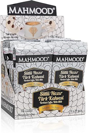 Mahmood Coffee Ready Turkish Coffee with Milk and Without Sugar 19 Gr x 12 Pieces