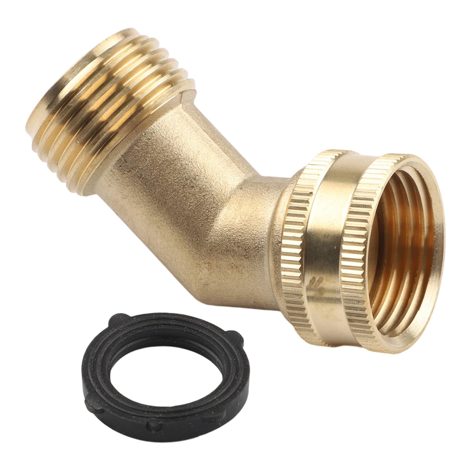 Opatiny Brass 45-Degree Garden Hose Elbow Fitting, 3/4 Inch GHT Thread for Outdoor Faucets and Hoses, Gold Angle Connector for RVs, Lawns, Gardens