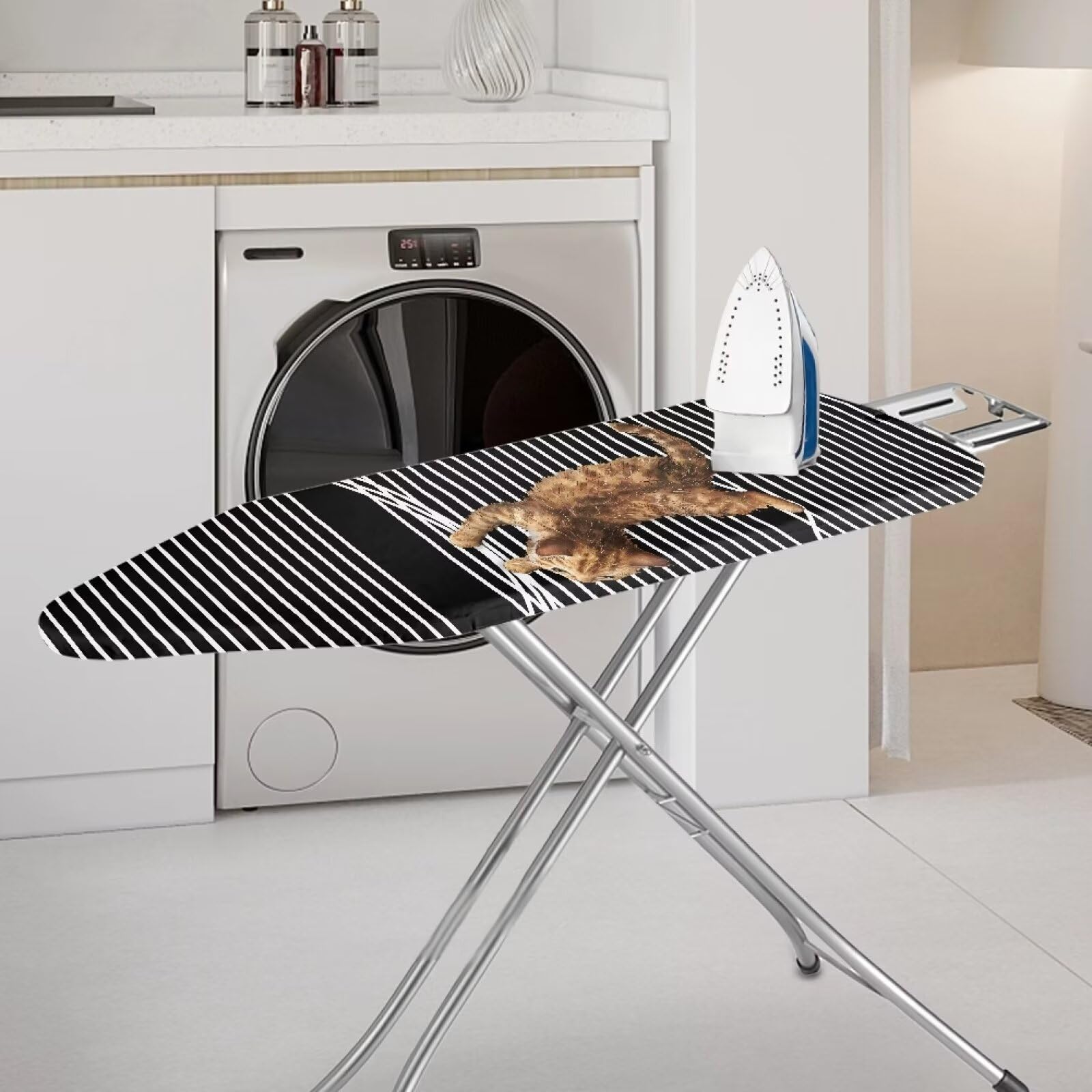 LJMKZJN Heavy Duty Iron Pad Covers Standard Boards Iron Board Cover with Padding 15x54 Inch Cute Home Decoration Table Top Ironing Board Cover, Cute Cat