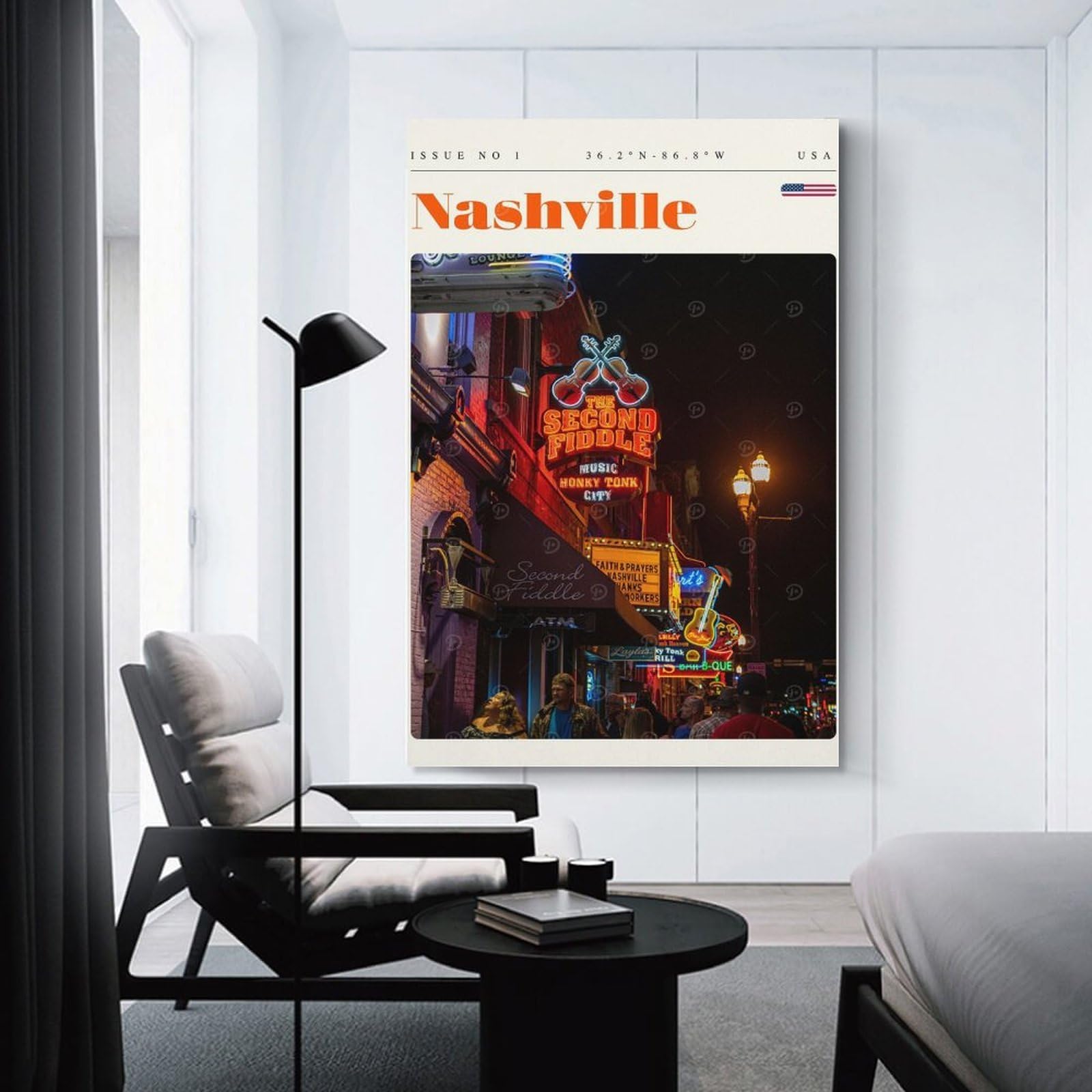 Junmoney Nashville Tennessee Travel Art Wall Picture Print 24x36inch(60x90cm), for Bedroom Decor, Cosy Corners Or Studios, Home Artwork with A Soft Interior Feel