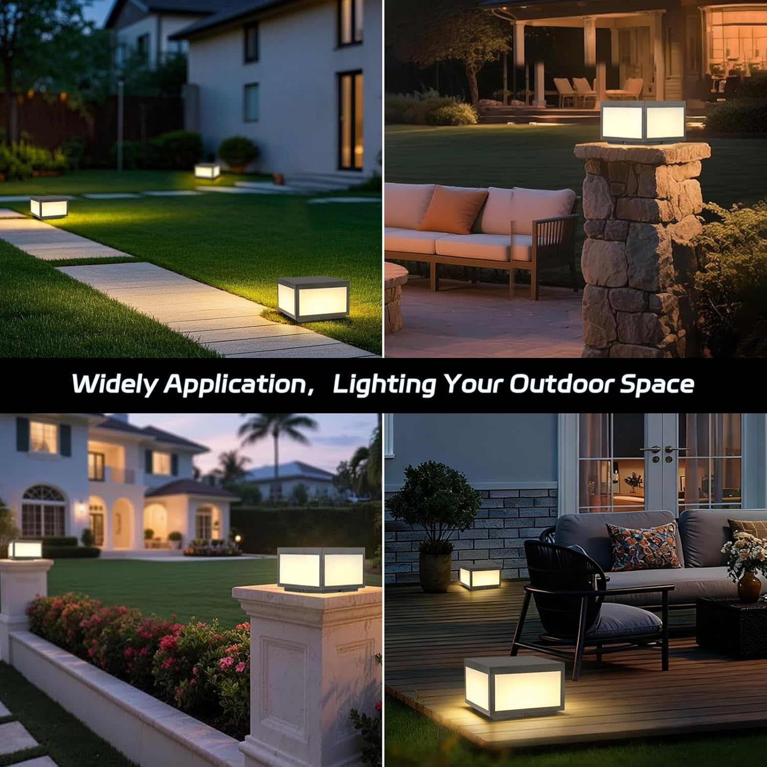Outdoor Modern Post Light, Hard Wired Pillar Lights Square Post Column Caps Lamp for Flat Surface, Stainless Steel Fence Deck Cap Lantern Lighting for Patio Garden Driveways IP65 Waterproof 10"x10"