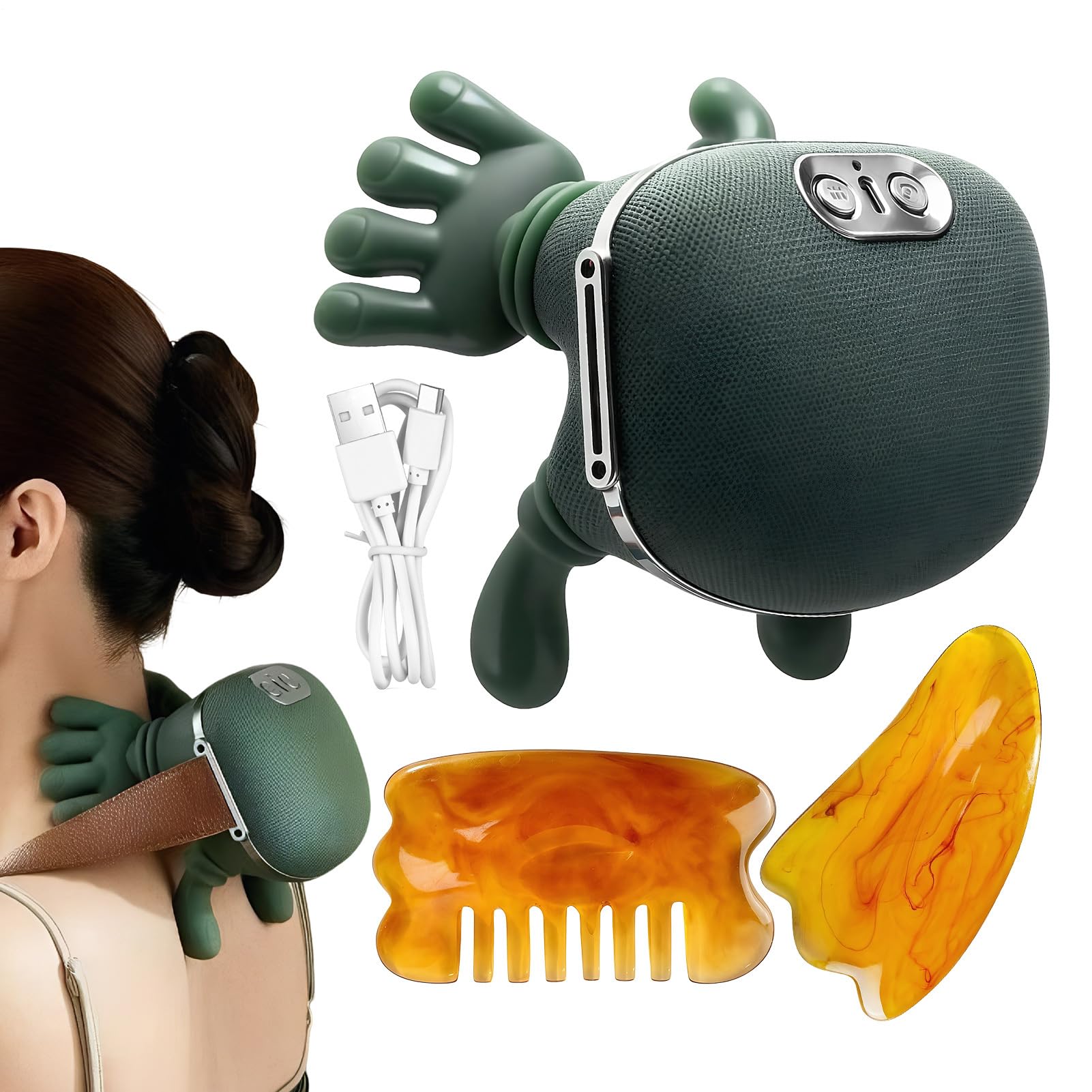 Cervical And Back Massager, 4D Shiats-u Neck Massager With Heat, Portable Cordless Electric Shoulder Massagers With Gua Sha Board, Deep Kneading Design
