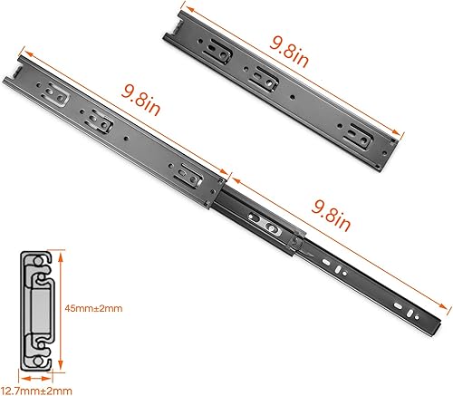 Miniatura 2 de 3 pares de correderas de cajón de 10 pulgadas, rodamiento de bolas de extensión completa resistente, rieles de cajón de montaje lateral, correderas