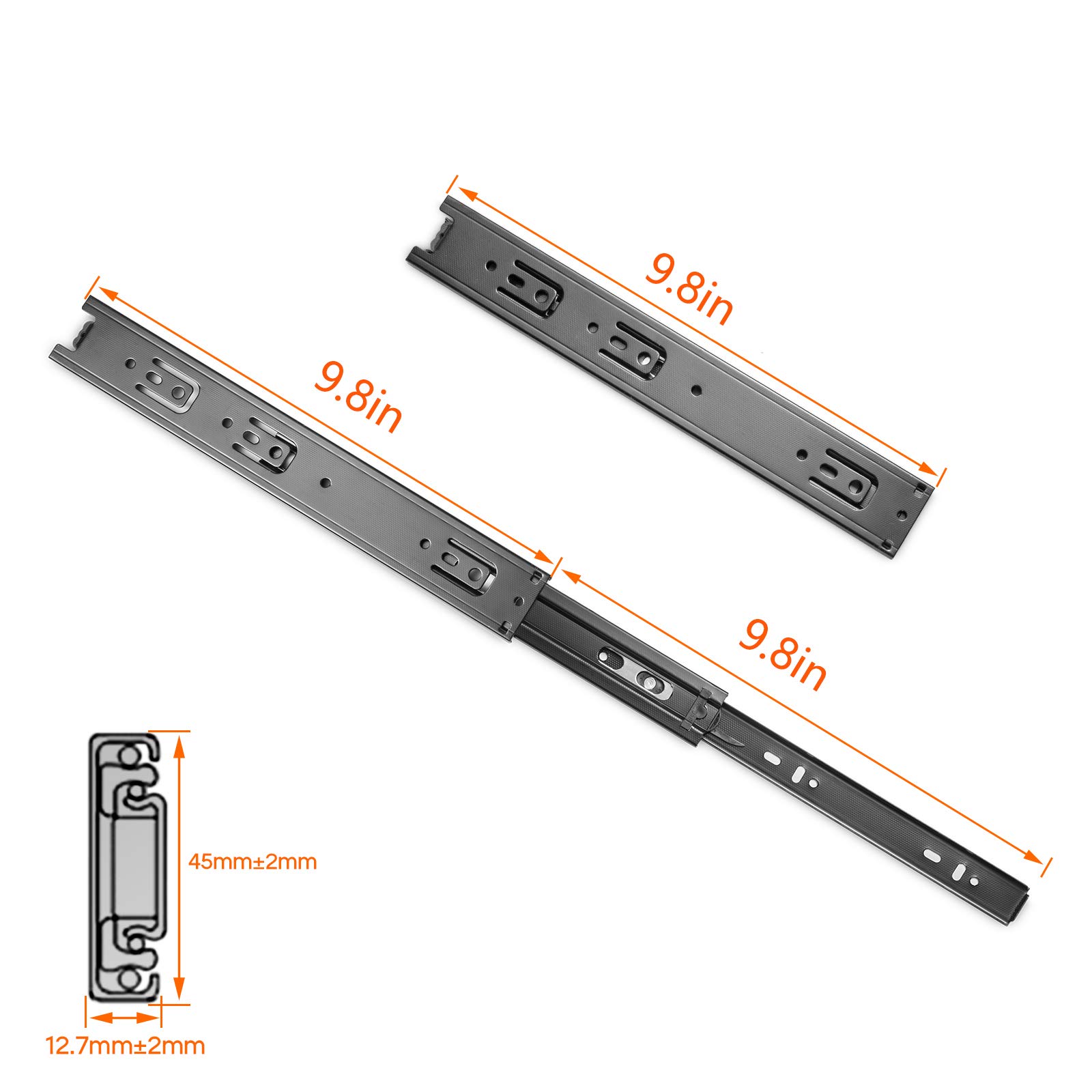 3 Pair Drawer Slides 10 inch, Heavy Duty Ball Bearing Full Extension Under-Mount Sliding Drawer Glides, 100 lb Load Capacity Runner