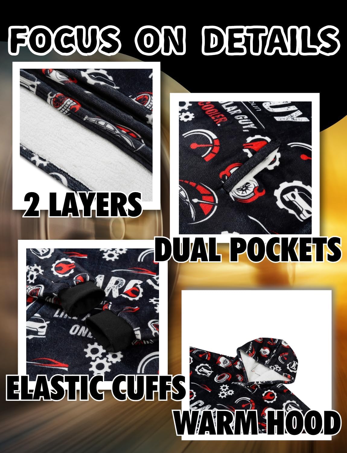 Car Guy Gifts for Car Lovers, Wearable Blanket Hoodies for Adults for Birthday, Christmas, Oversized Flannel Hooded Blankets, One Size Fits All