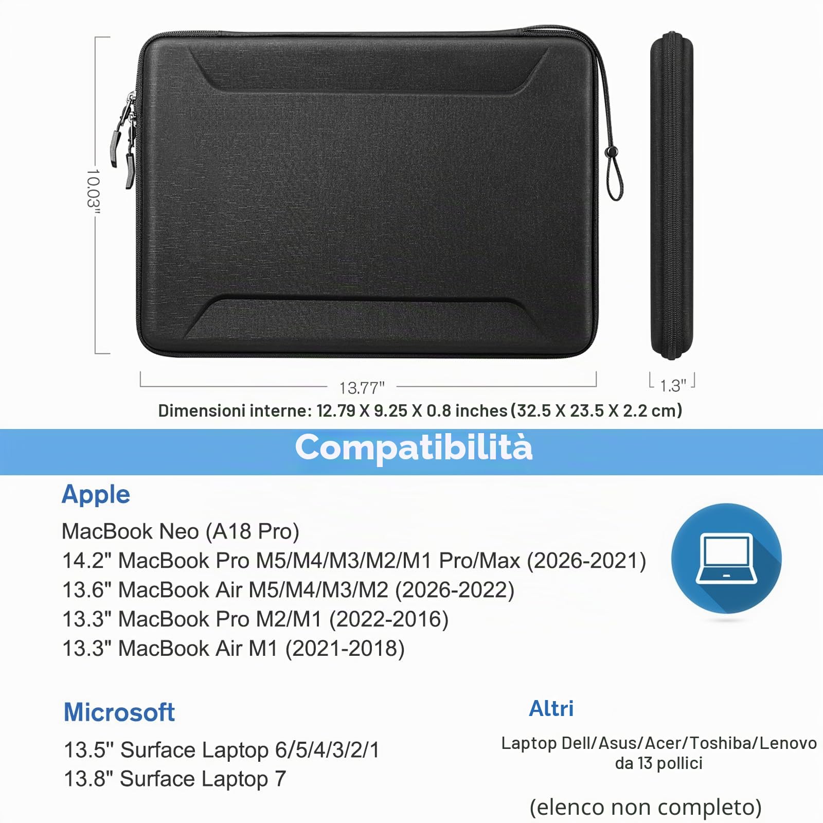FINPAC Custodia Protettiva a 360° da Laptop per 13" MacBook Neo A18 Pro, 13" MacBook Air M5 M4 M3 M2 2026-2022, 14" MacBook Pro 2026-2021, Sottile Rigida Porta PC Borsa per 13" iPad Pro/Air