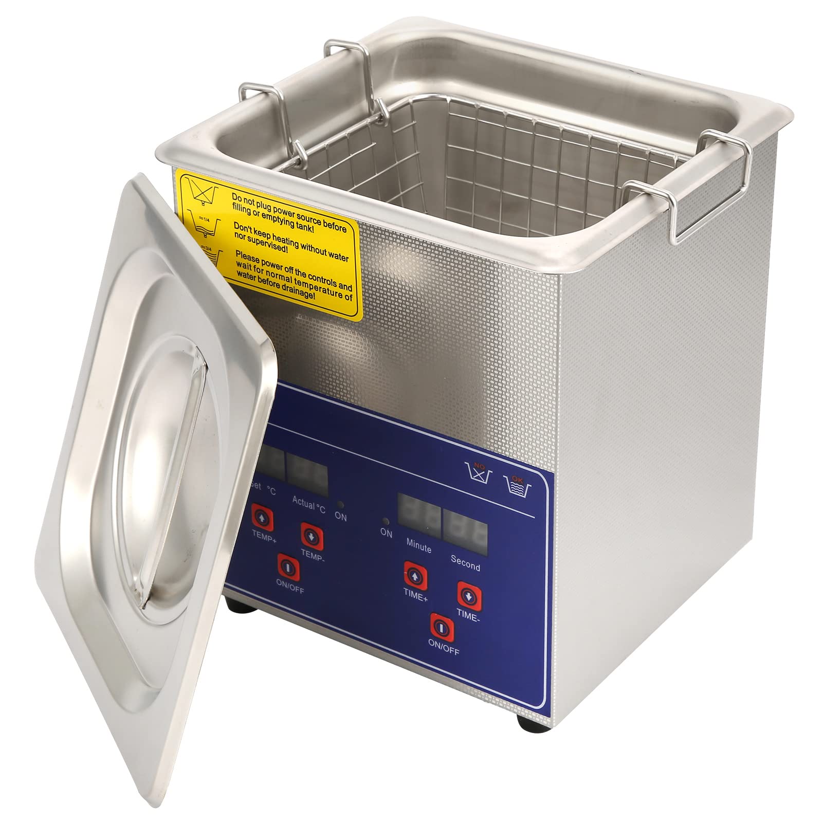 AUNMAS 2L Myjka Ultradźwiękowa Cyfrowy Zegar ze Stali Nierdzewnej 40KHz 60W do Czyszczenia Biżuterii w Laboratorium Przemysłowym (Wtyczka UE 220 V)
