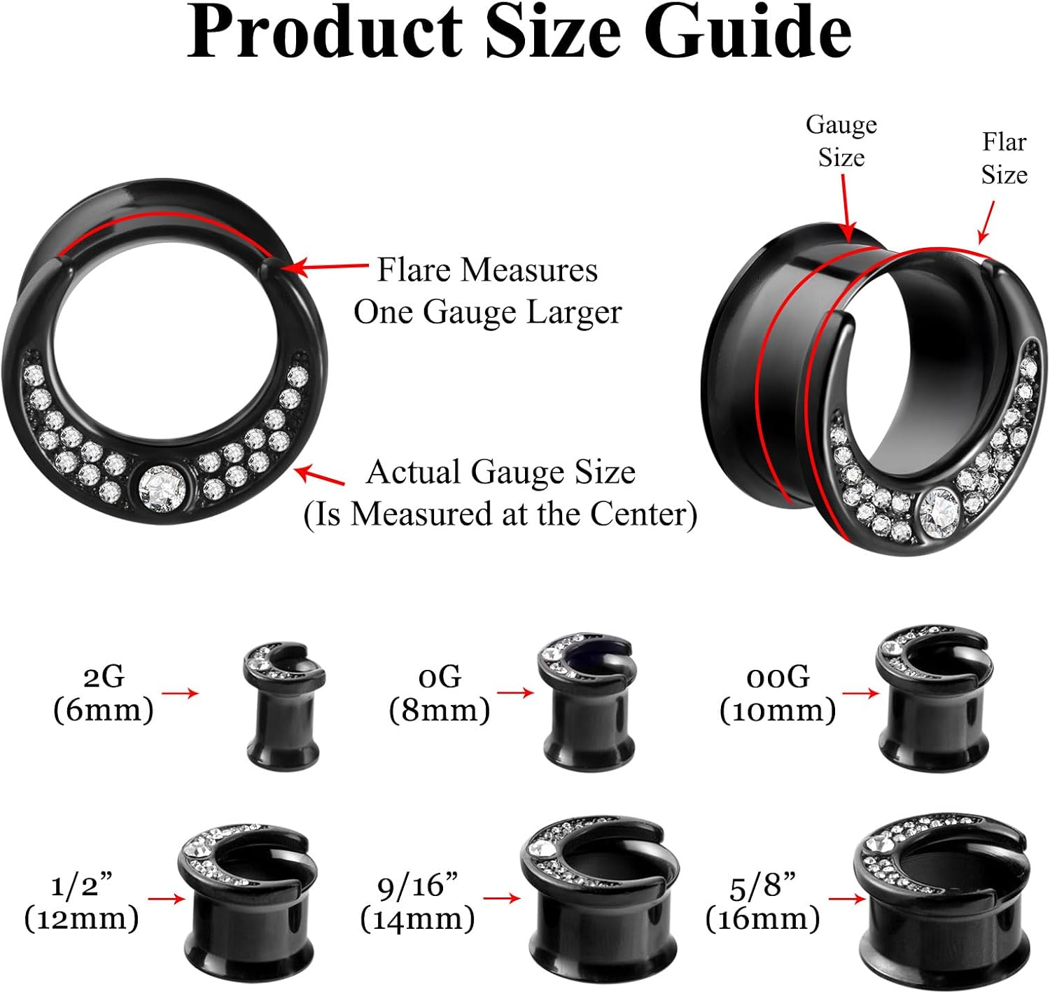 YOFANST Stainless Steel Black Silver Cat on The Moon Ear Expander Piercing Tunnels Gauge 2g-16mm