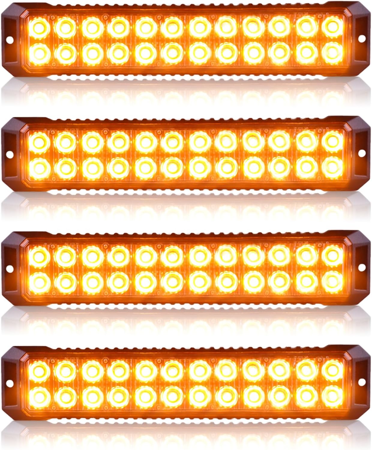 4PCS 24-LED Universal Amber Strobe Lights, LED Emergency Safety Flashing Hazard Warning Grille Light Mini Strobe Light for Truck Trailer Vehicles Car ATV SUV Camper Van Forklift Tractor