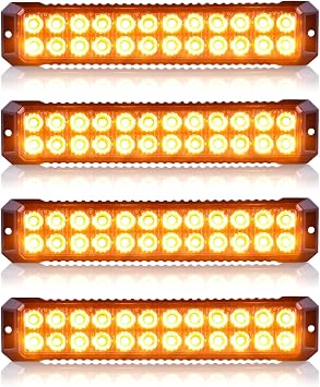 4PCS 24-LED Amber Emergency Strobe Lights for Trucks Vehicles Cars