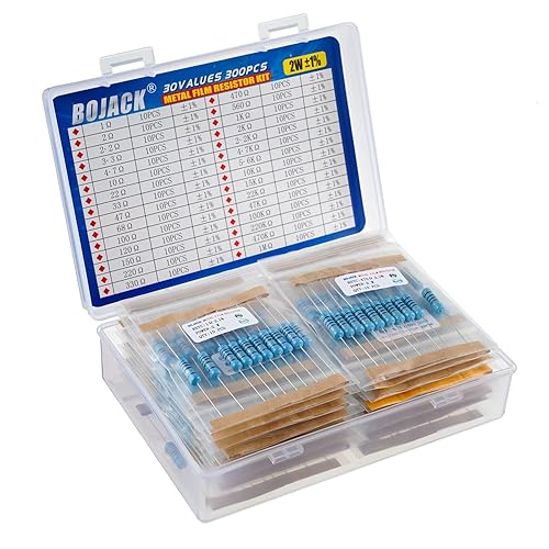 Miniatura 2 de BOJACK Kit de resistencia de 300 piezas de 30 valores de 1 ohmio - 1M Ohm con 1% de resistencia de película metálica de 2 W surtido