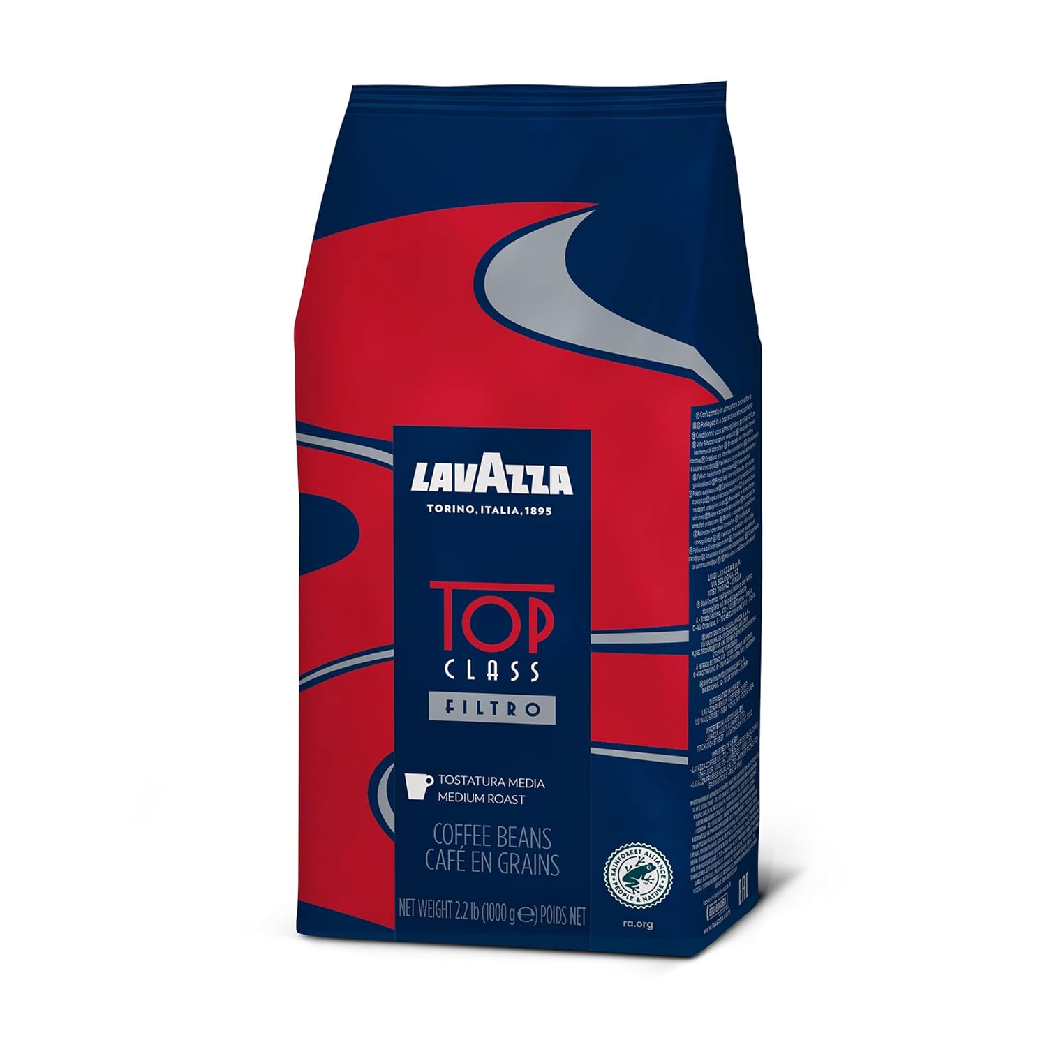 Lavazza Top Class Filtro Whole Bean Coffee Medium Roast 2.2LB Bag, 100% Natural Arabica, Milk chocolate and roasted hazelnut aromatic notes