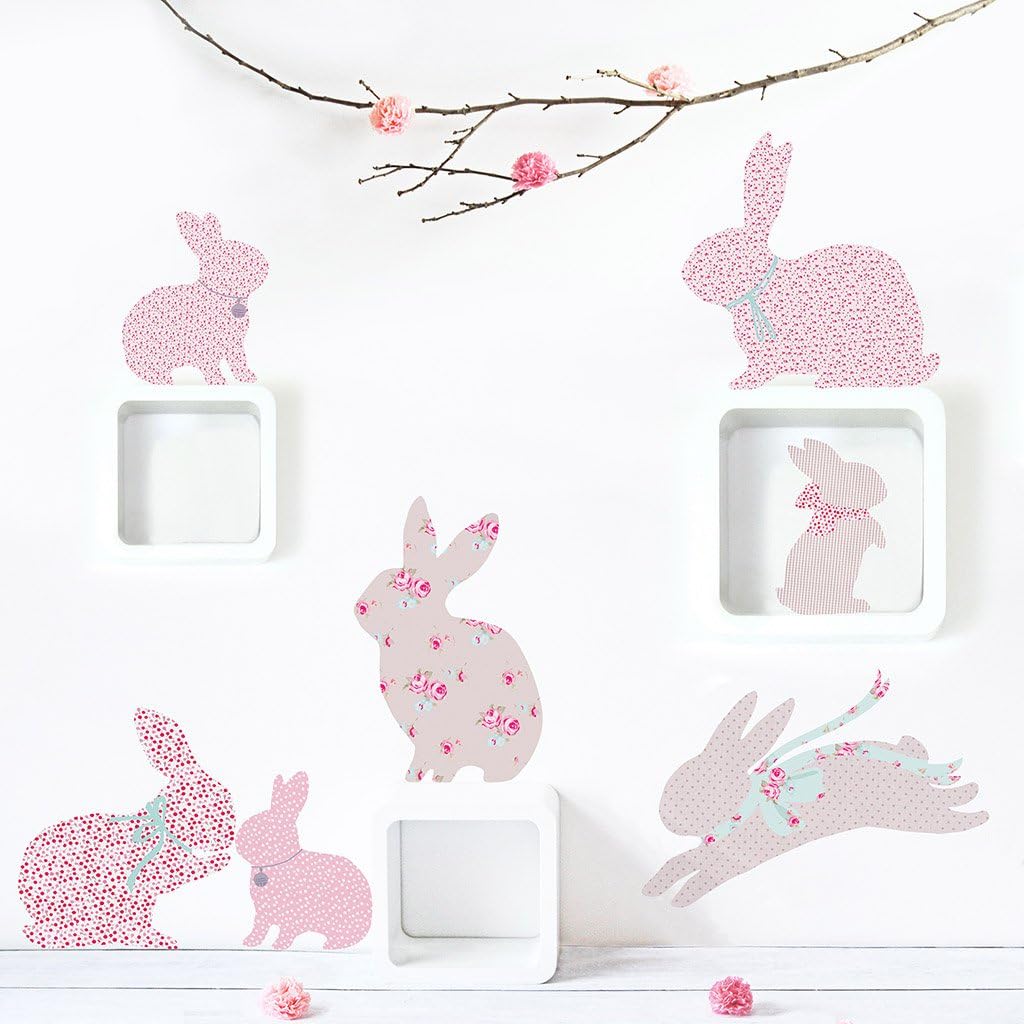 Vintage Floral Rabbit Wall Decals ~ for Baby Nursery and Children's Rooms. Made of Fabric, not Vinyl, Free from BPA & Phthalates. (Large)