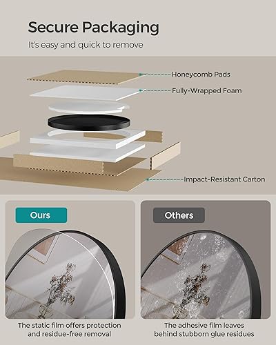 Miniatura 6 de SONGMICS Espejo redondo, espejo de baño para pared, 36 pulgadas, marco de metal, fácil de instalar, para baño, sala de estar, dormitorio, entrada,